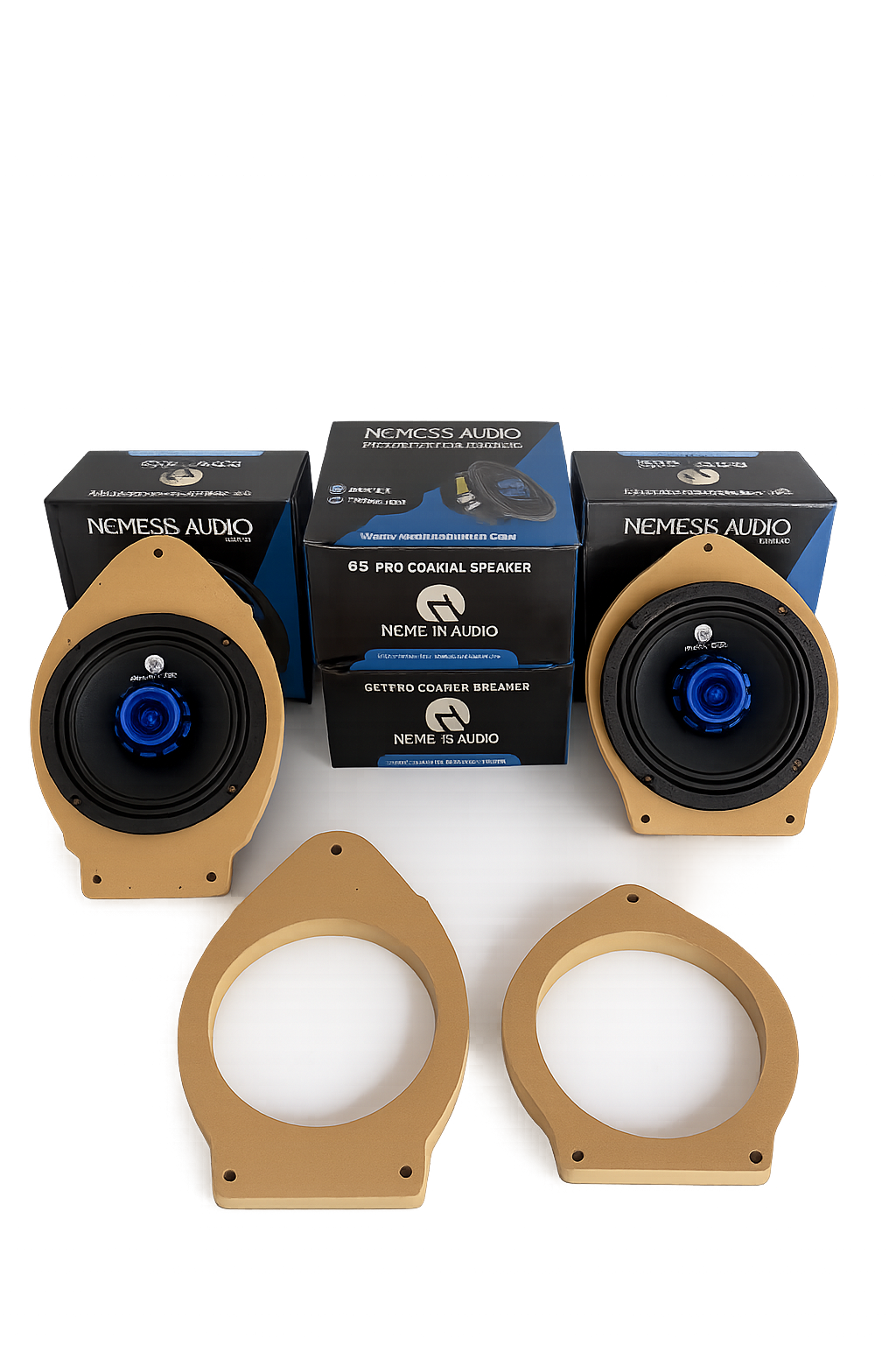OFFER FOUR 6.5 NEMESIS PRO COAXIAL SPEAKERS & MDF SPEAKER ADAPTERS 6.5" FOR 2014- 2026  CHEVROLET SILVERADO/GMC SIERRA